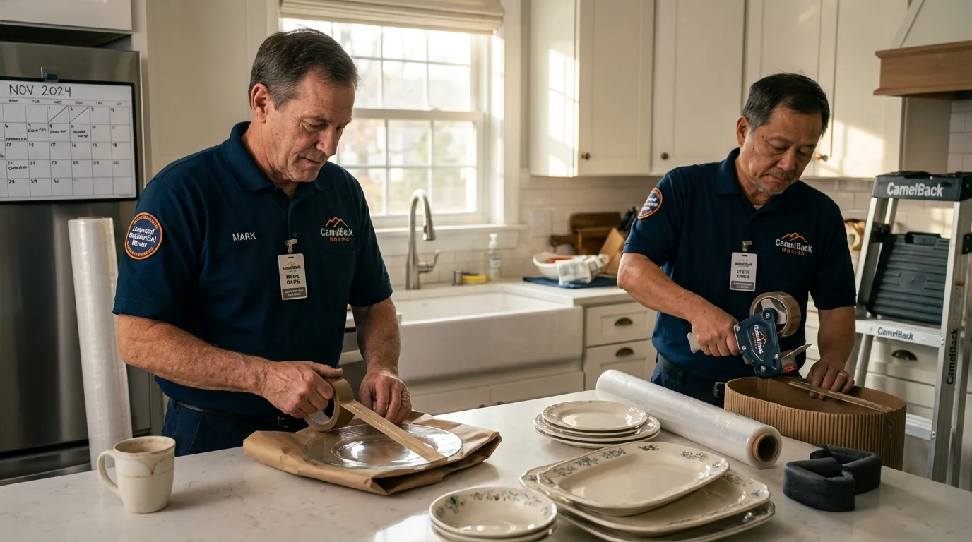 Professional crew packing kitchen dishware in North Hollywood, CA
